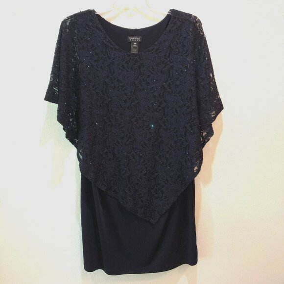 En Focus Womens Size 18W Navy Blue Floral Lace Poncho Cape Cocktail Dress 18 - Picture 4 of 10